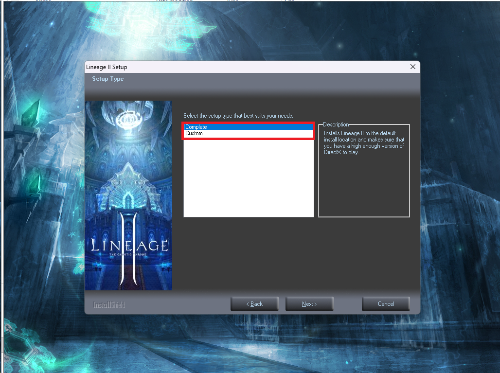 Select Full install in the Lineage II setup