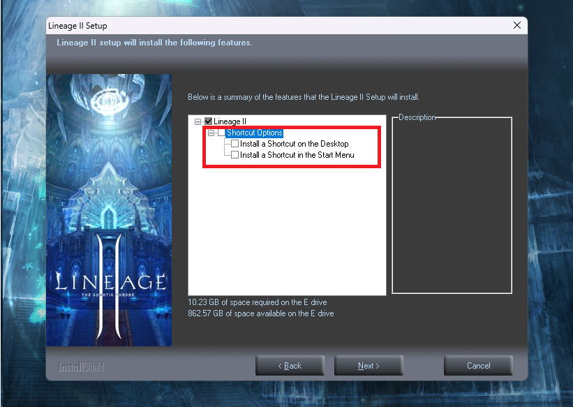 Component selection screen