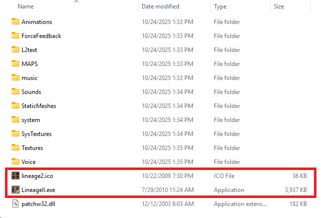 Installed Lineage II game folder